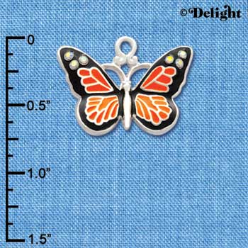 C3547 tlf - Large Monarch Butterfly with 6 AB Swarovski Crystals - Silver Charm