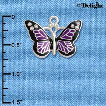 C3548 tlf - Large Purple Butterfly with 6 AB Swarovski Crystals - Silver Charm