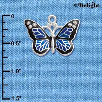 C3549 tlf - Large Blue Butterfly with 6 AB Swarovski Crystals - Silver Charm