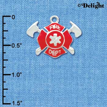 C3561 tlf - Red Fire Department Shield with Axes - Silver Charm