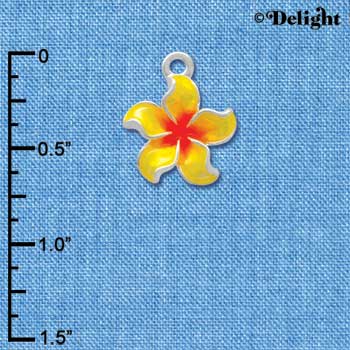 C3571 tlf - Yellow and Orange Plumeria Flower - Silver Charm