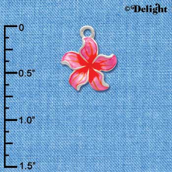 C3572 tlf - Hot Pink and Orange Plumeria Flower - Silver Charm