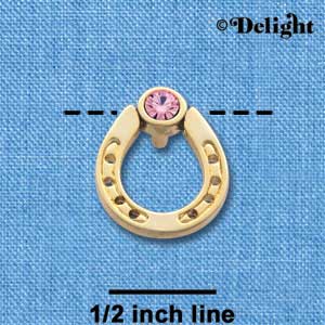 C3611 tlf - Gold Horseshoe with top Pink Swarovski Crystal - Gold  Pendant