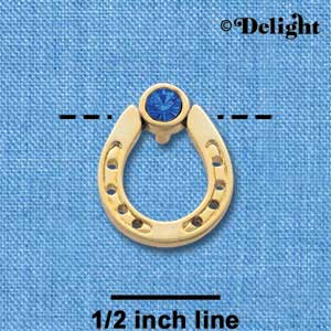 C3613 tlf - Gold Horseshoe with top Blue Swarovski Crystal - Gold Pendant