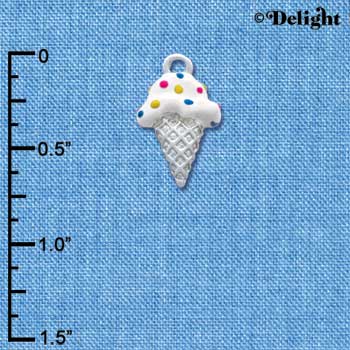 C3642 tlf - 2-D Vanilla Ice Cream Cone with Sprinkles - Silver Charm