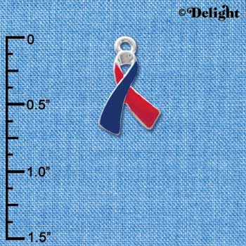 C3644 tlf - Red & Blue Awareness Ribbon - Silver Charm