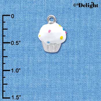 C3656 tlf - 3-D White Cupcake with Sprinkles - Silver Charm
