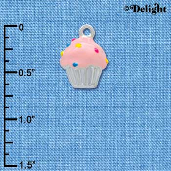 C3657 tlf - 3-D Pink Cupcake with Sprinkles - Silver Charm