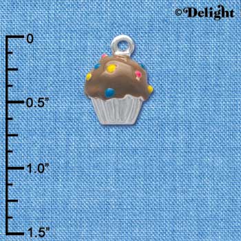 C3658 tlf - 3-D Chocolate Cupcake with Sprinkles - Silver Charm