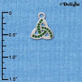 C3673 tlf - Small 2-D Green Trinity Knot - Silver Charm