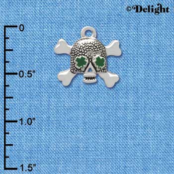 C3679 tlf - Good Luck Skull with Four Leaf Clovers - Silver Charm