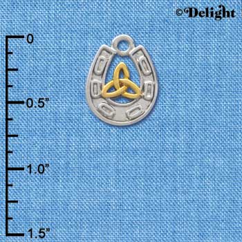 C3684 tlf - Silver Horseshoe with Gold Trinity Knot - Im. Rhodium Charm