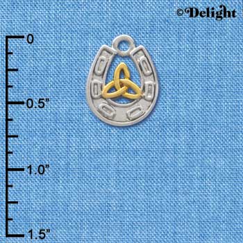 C3684 tlf - Silver Horseshoe with Gold Trinity Knot - Im. Rhodium Charm