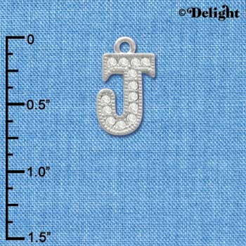 C3712 tlf - Swarovski Crystal - J - Beaded Border - Silver Charm