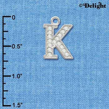 C3713 tlf - Swarovski Crystal - K - Beaded Border - Silver Charm