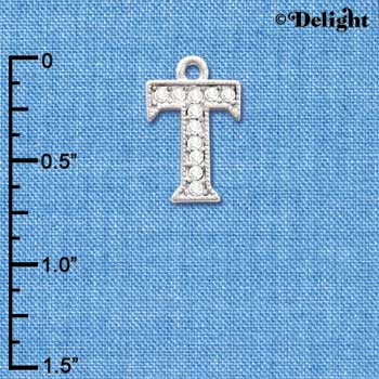 C3722 tlf - Swarovski Crystal - T - Beaded Border - Silver Charm