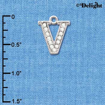 C3724 tlf - Swarovski Crystal - V - Beaded Border - Silver Charm