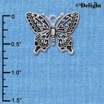 C3732 tlf - Large Fancy Silver Butterfly - Silver Charm