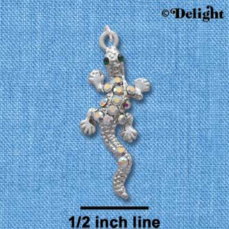 C3733 tlf - AB Swarovski Crystal Green Eyed Lizard - Silver Charm