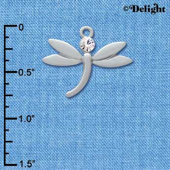 C3741 tlf - Large Silver Dragonfly with Swarovski Crystal - Silver Charm