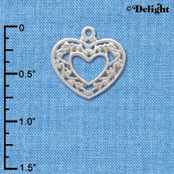 C3747 tlf - 2-D Open Heart with Scroll Border - Silver Charm