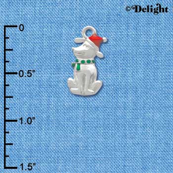 C3755 tlf - 2-D Christmas Dog with Red Hat - Silver Charm