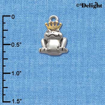 C3756 tlf - Silver Frog Prince with Gold Crown - Im. Rhodium Charm