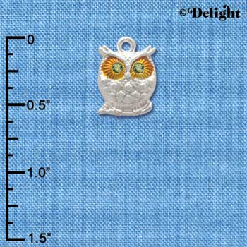 C3759 tlf - Silver Owl with Peridot Swarovski Crystal Eyes - Silver Charm