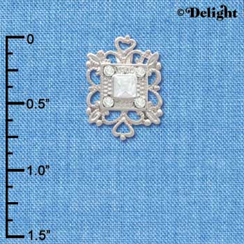 C3760 tlf - Square AB Swarovski Crystal with Filigree - Silver Charm