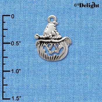 C3764 tlf - Silver Jack O'Lantern with Witch Hat - Silver Charm