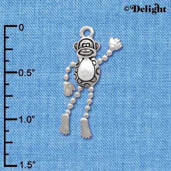 C3769 tlf - Monkey with 4 Dangle Limbs - Silver Charm