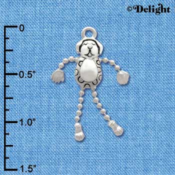 C3770 tlf - Dog with 4 Dangle legs - Silver Charm