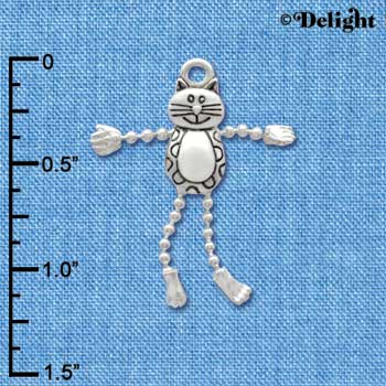 C3771 tlf - Cat with 4 Dangle Legs - Silver Charm