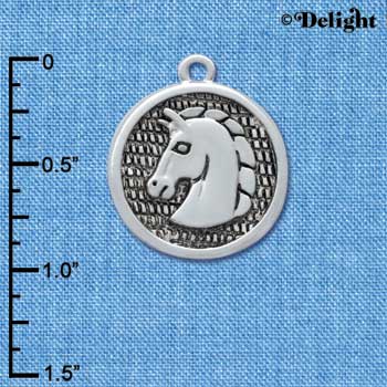 C3811 tlf - Large Classic Horse Head in Disc - Silver Pendant