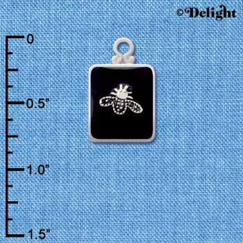 C3812 tlf - Bee on Black Pendant with Silver Frame - Silver Pendant