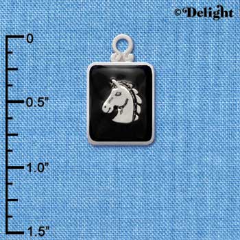 C3814 tlf - Classic Horse Head on Black Pendant with Silver Frame - Silver Pendant