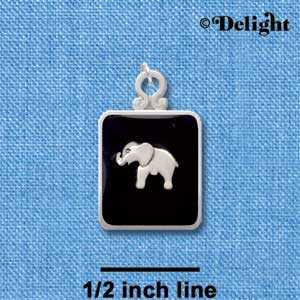 C3819 tlf - Elephant on Black Pendant with Silver Frame - Silver Pendant