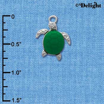 C3820 tlf - Silver Sea Turtle with Green Resin Shell - Silver Charm