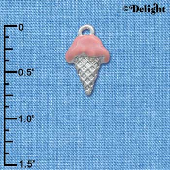 C3824 tlf - 2-D Strawberry Ice Cream Cone - Silver Charm