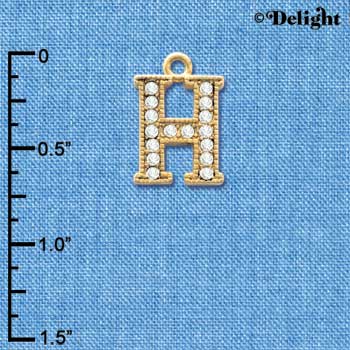 C3843 tlf - Swarovski Crystal - H - Beaded Border - Gold Charm