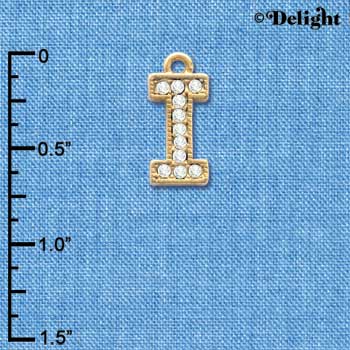 C3844 tlf - Swarovski Crystal - I - Beaded Border - Gold Charm