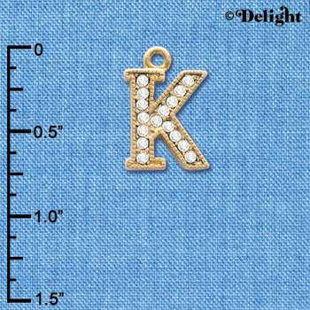 C3846 tlf - Swarovski Crystal - K - Beaded Border - Gold Charm