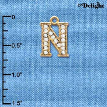 C3849 tlf - Swarovski Crystal - N - Beaded Border - Gold Charm