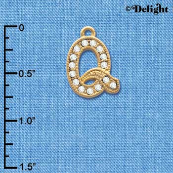 C3852 tlf - Swarovski Crystal - Q - Beaded Border - Gold Charm