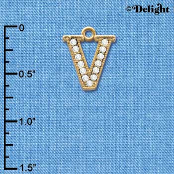 C3857 tlf - Swarovski Crystal - V - Beaded Border - Gold Charm