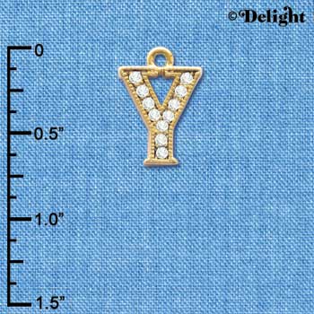 C3860 tlf - Swarovski Crystal - Y - Beaded Border - Gold Charm