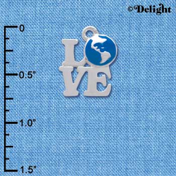 C3869 tlf - Silver Love with Enamel Earth Globe - Silver Charm 