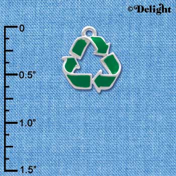 C3871 tlf - Green Enamel Recycle Symbol - Silver Charm 