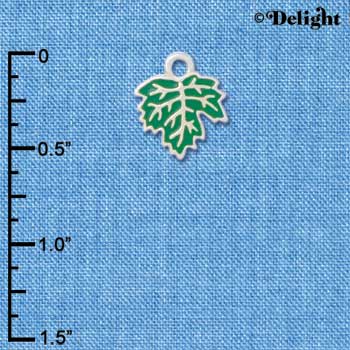 C3878 tlf - Small Green Leaf - 2 Sided - Silver Charm 