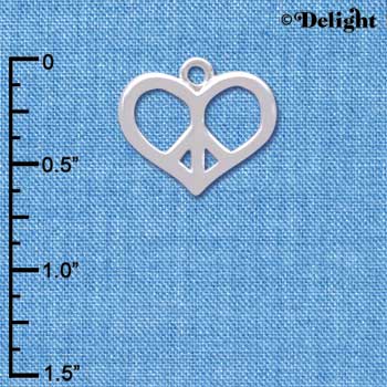 C3881 tlf - Silver Heart Peace Sign - Silver Charm 